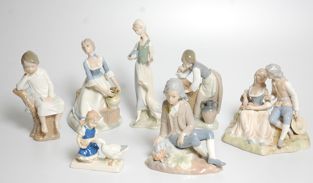FIGURINER, 7 st, porslin, Lladro, Nao.