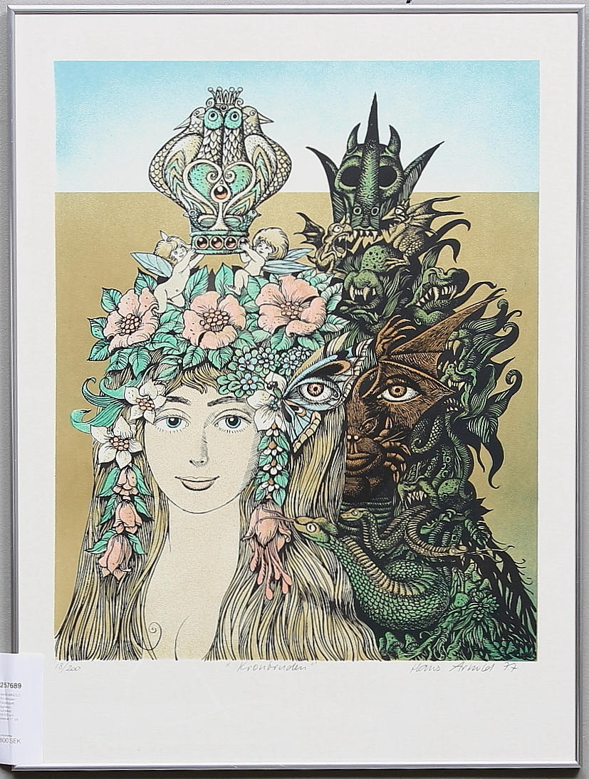 HANS ARNOLD. "Kronbruden". Färglitografi, signerad, numrerad 18/200 och daterad 77.