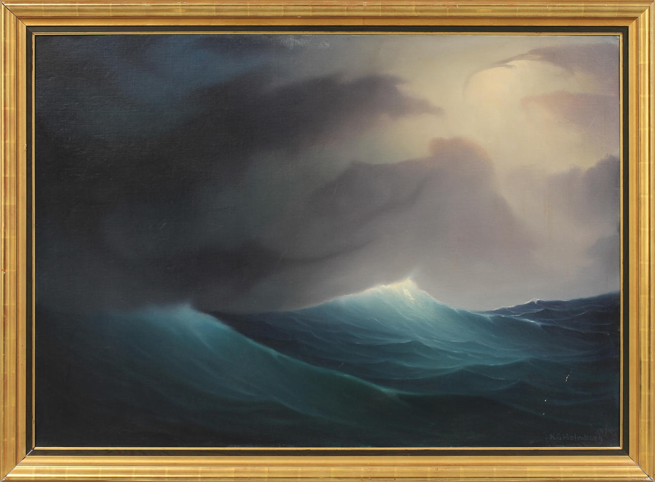 KARL GUSTAV HOLMBERG. Hav, olja på pannå, signerad.