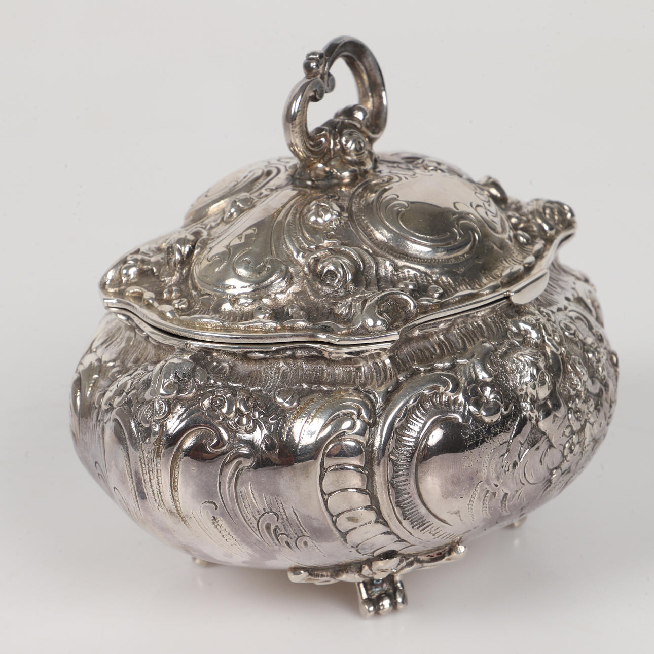 SUGAR BOX, silver with relief decoration, rococo style. Silver & Metals ...