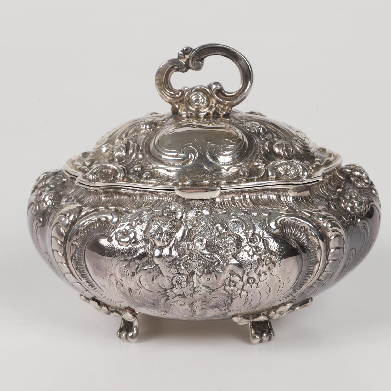 SUGAR BOX, silver with relief decoration, rococo style. Silver & Metals ...
