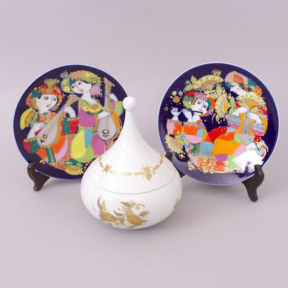 LOCKSKÅL SAMT 2 TALLRIKAR, Björn Wiinblad, Rosenthal.