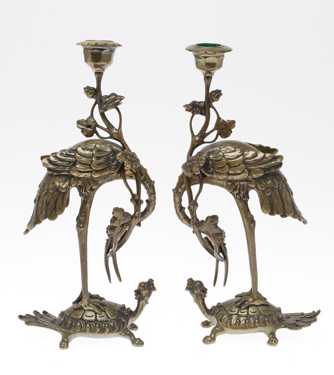 LJUSSTAKAR, i form av tranor, orientaliska, metall, 1900-tal.