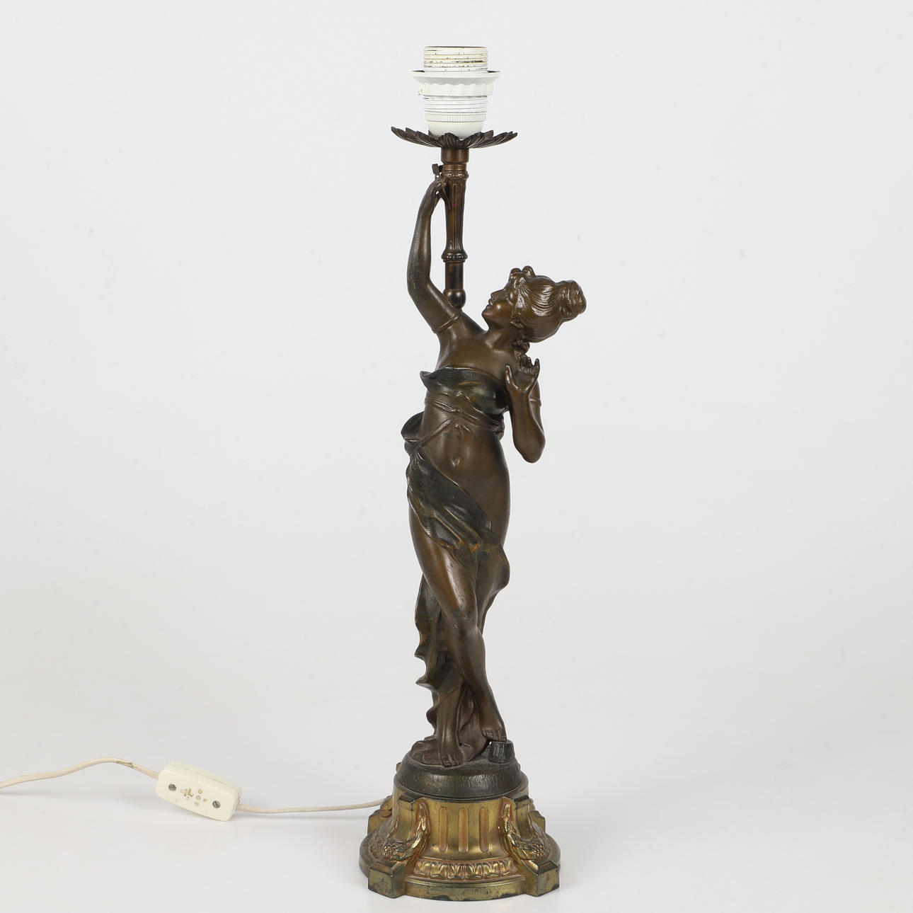 TABLE LAMP, female figure, bronze/brass, signed.