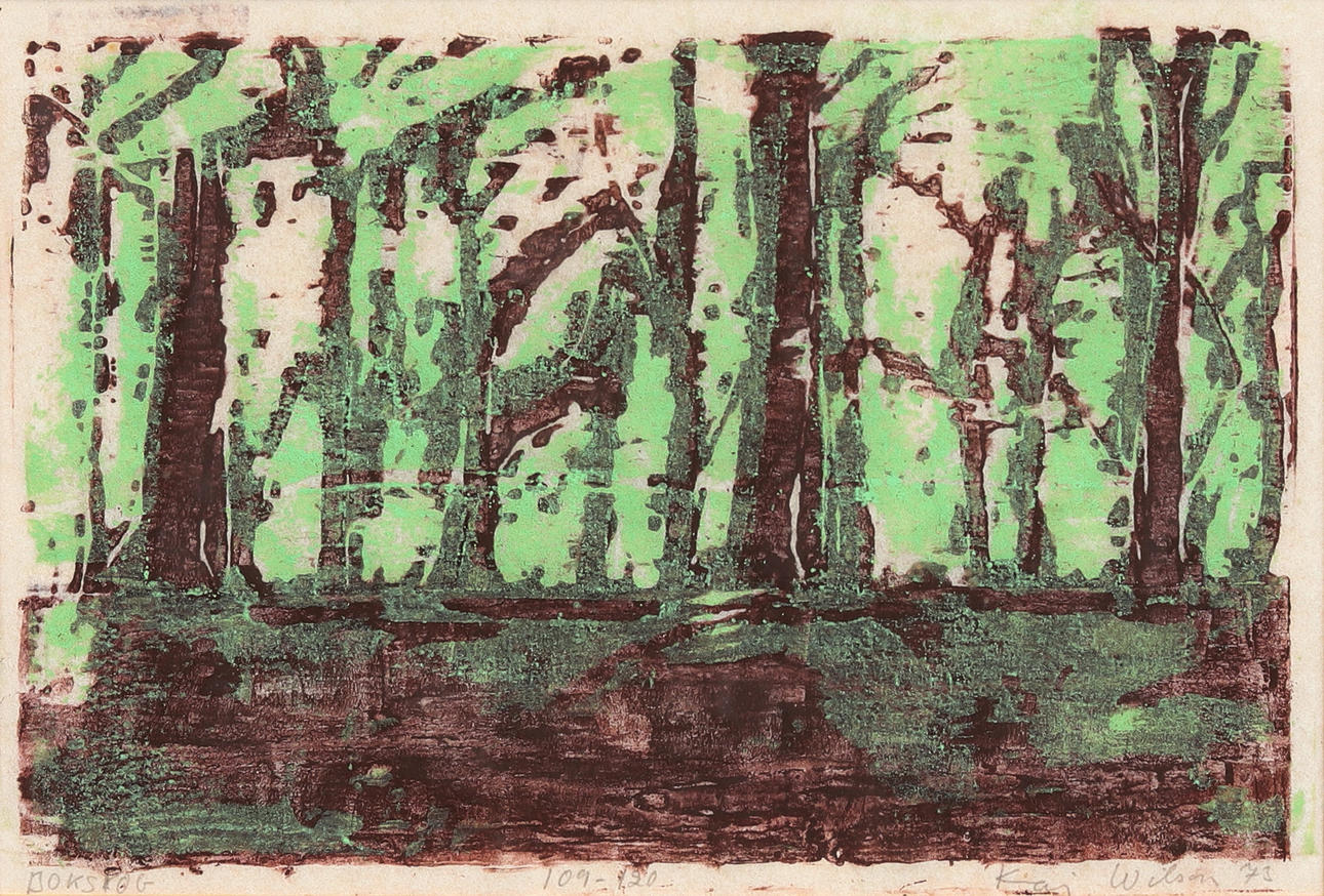 KAI WILSON. "Beech forest", woodcut no. 109/120, signed and dated -73.