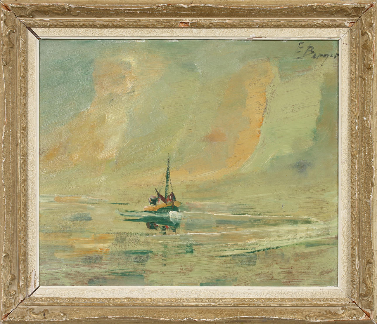 EINAR BERGER (1890-1961). Segelbåt till havs, olja på pannå, signerad.