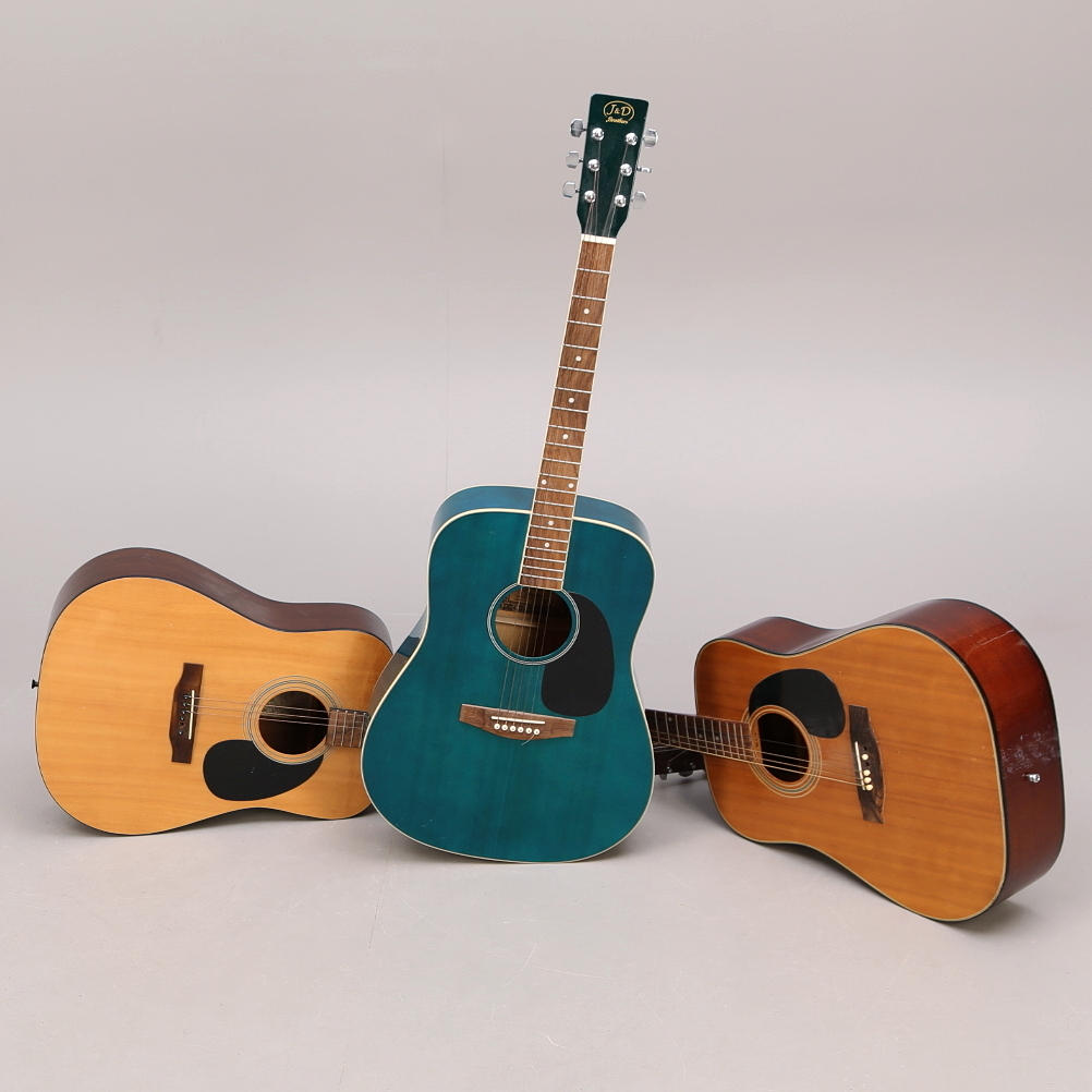 GITARRER 3 st, akustiska, J&D Brothers, Neville, Nippon Best.