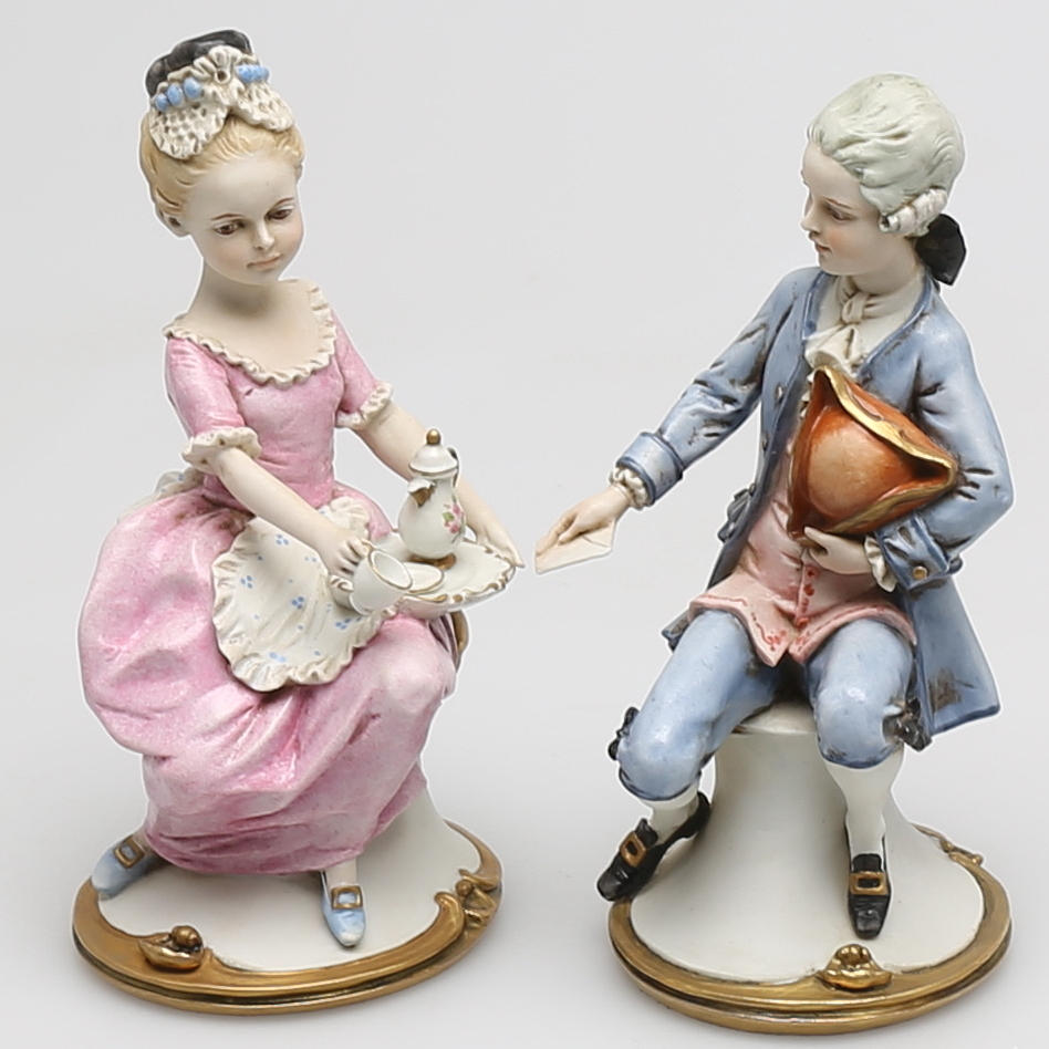 FIGURINER i porslin, 2 st, Porcellane Nuova Triade PBB, Benacchio, Italien.