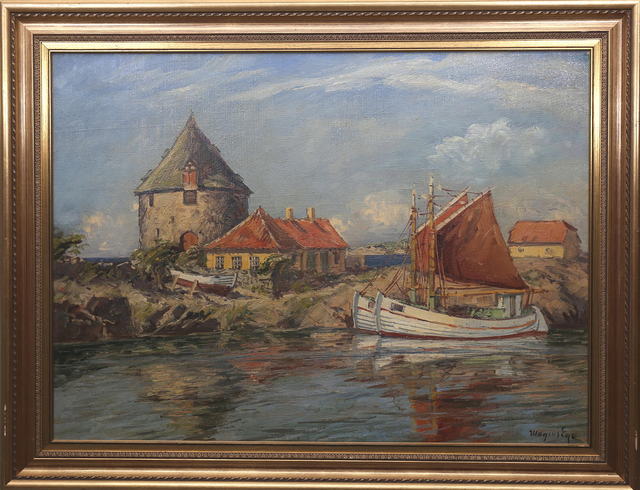 MAGNUS EGE. Olja på duk, kustbild, signerad.