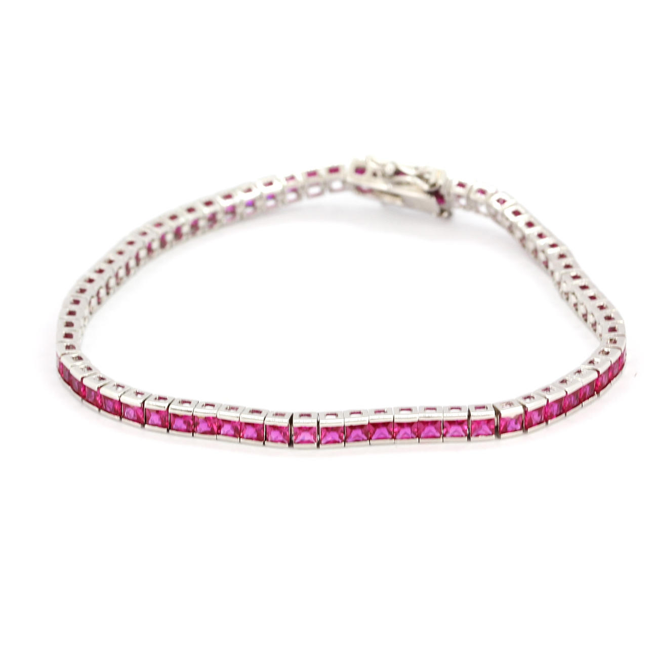 ROSA ÄDELSTEN SILVER TENNIS ARMBAND.