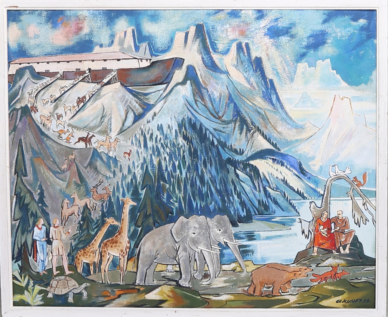 ALFRED KUNFT. Efter syndafallet, olja på pannå, signerad o daterad - 56.