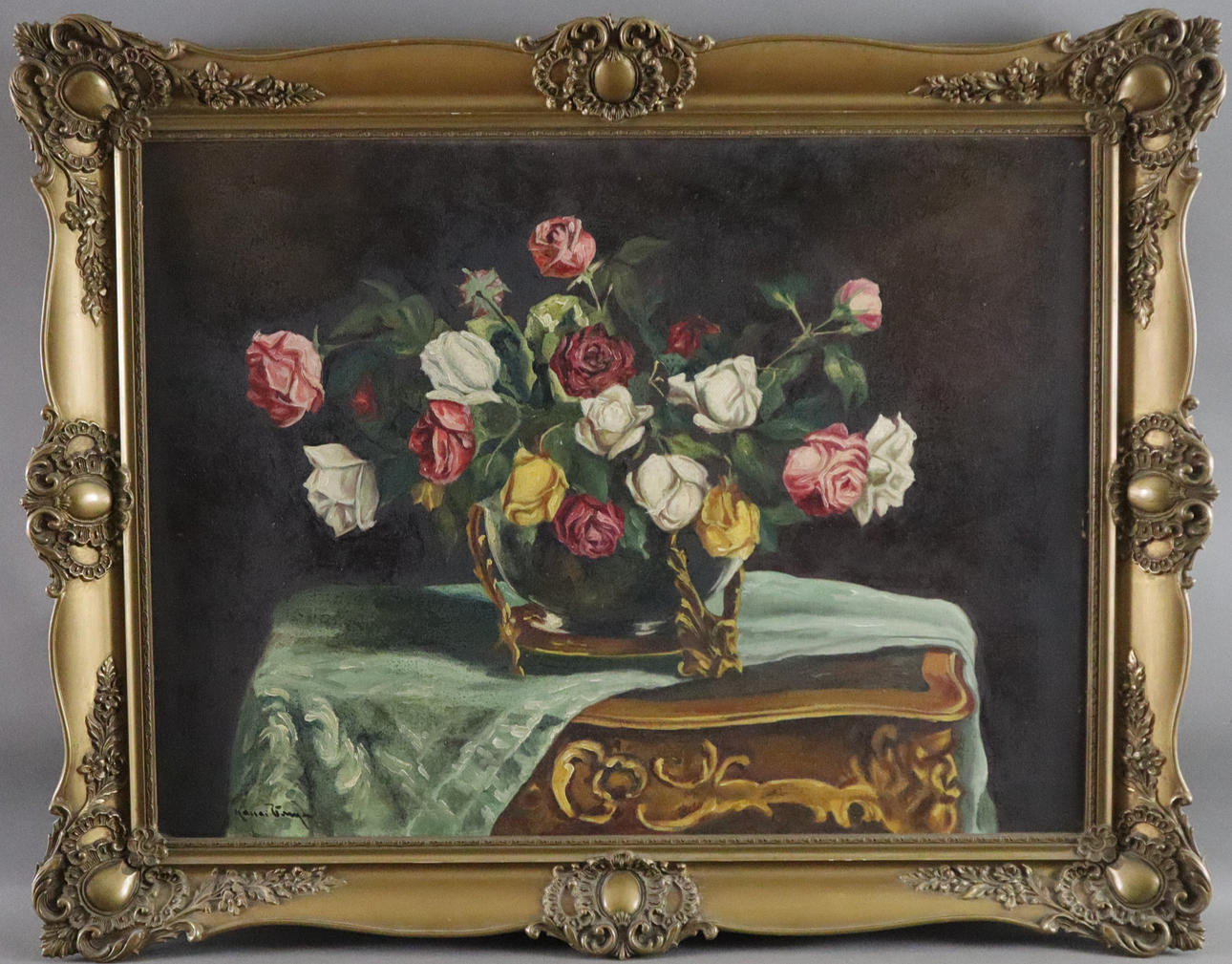 - KASSAI, VIDOR. Ramo de rosas, óleo sobre lienzo.