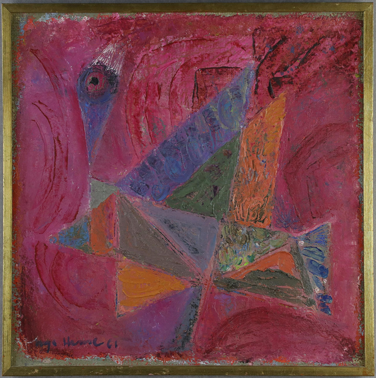 INGA HENSE. Oil on canvas, bird, signed.