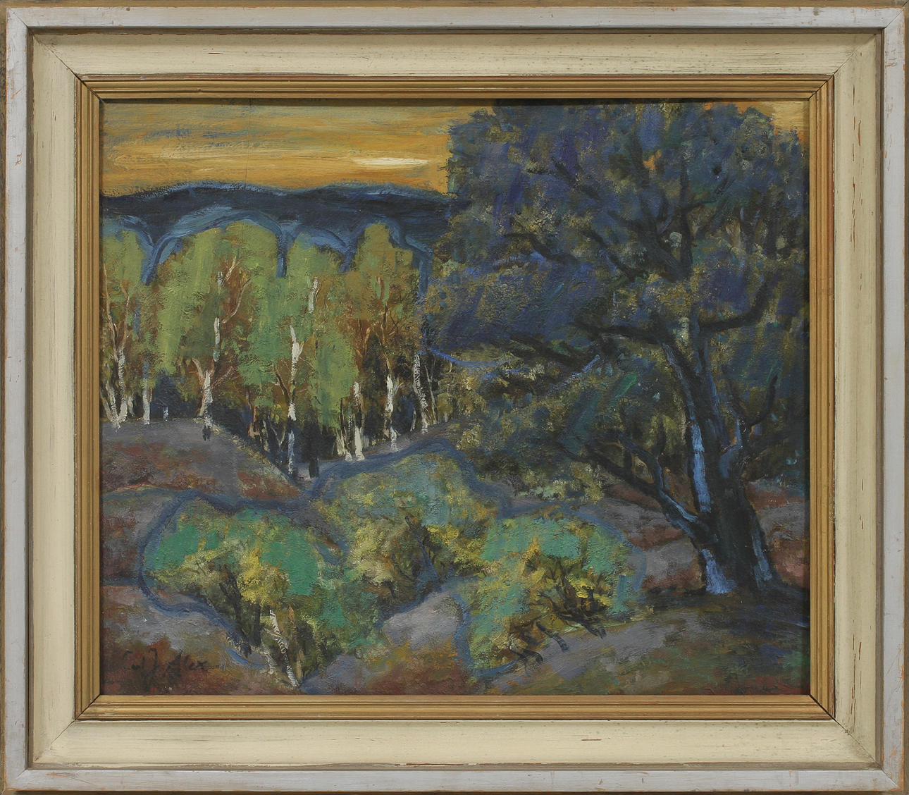 CARL JOSEF ALEXANDERSSON. "Kväll i skogen", olja på pannå, signerad.