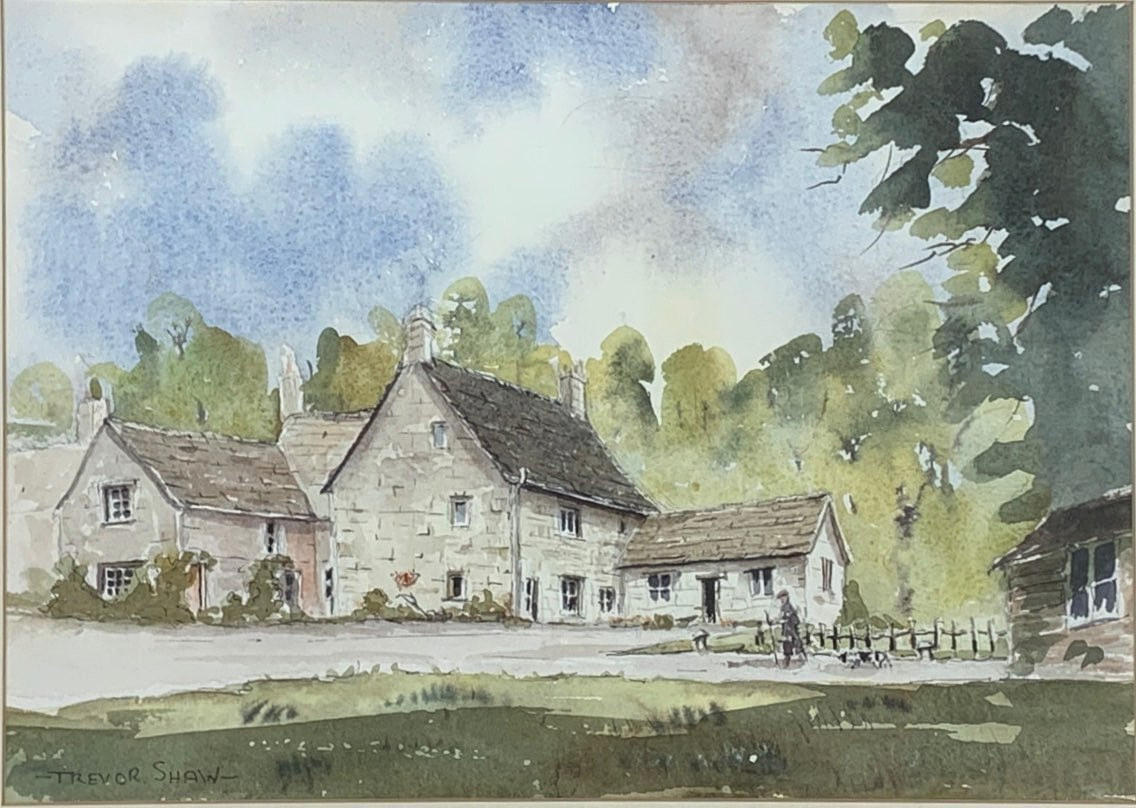 TREVOR SHAW. COTSWOLD GÅRD AKVARELL.