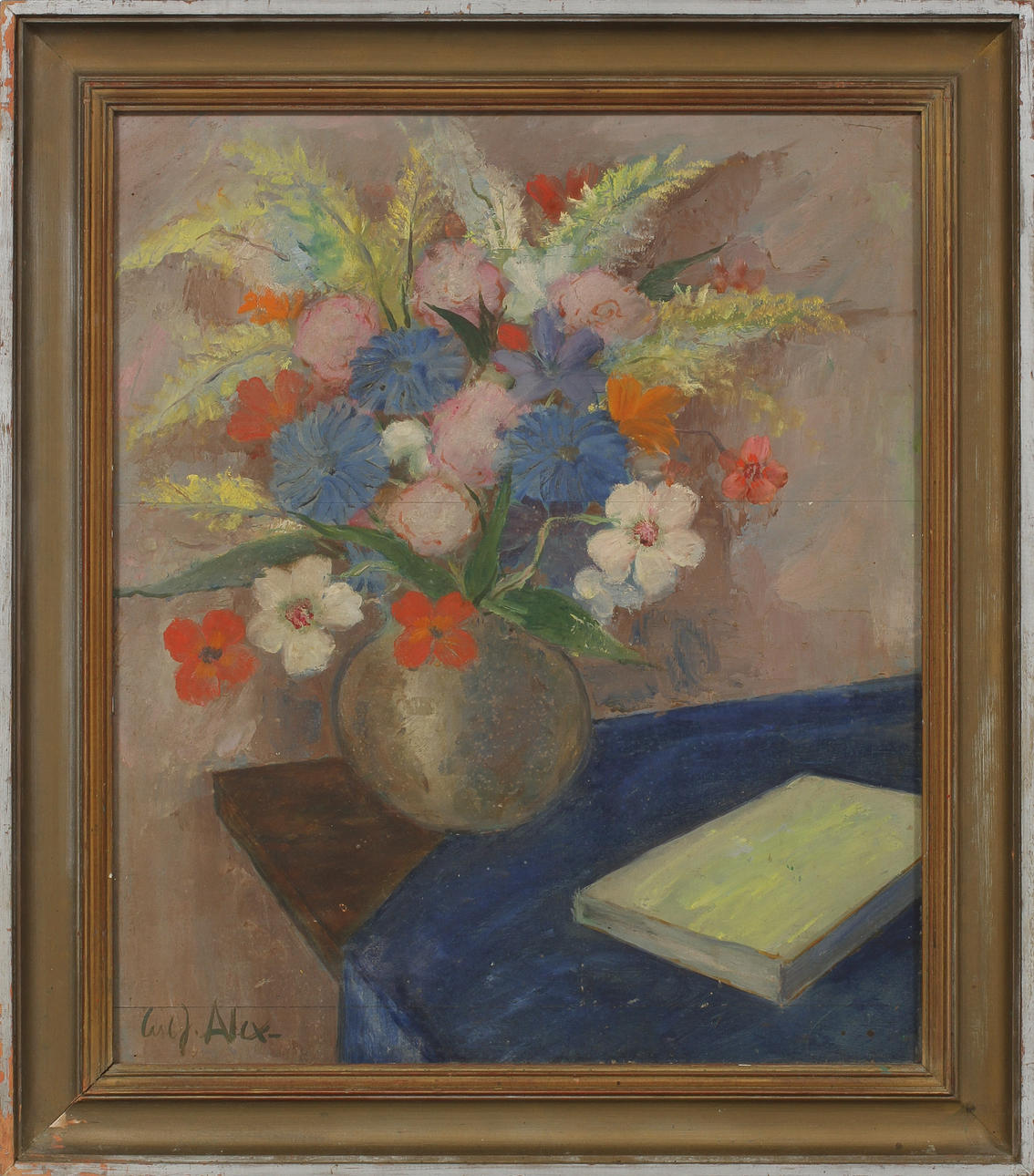 CARL JOSEF ALEXANDERSSON. "Sommarblommor", olja på träpannå, signerad, daterad 1930 a tergo.