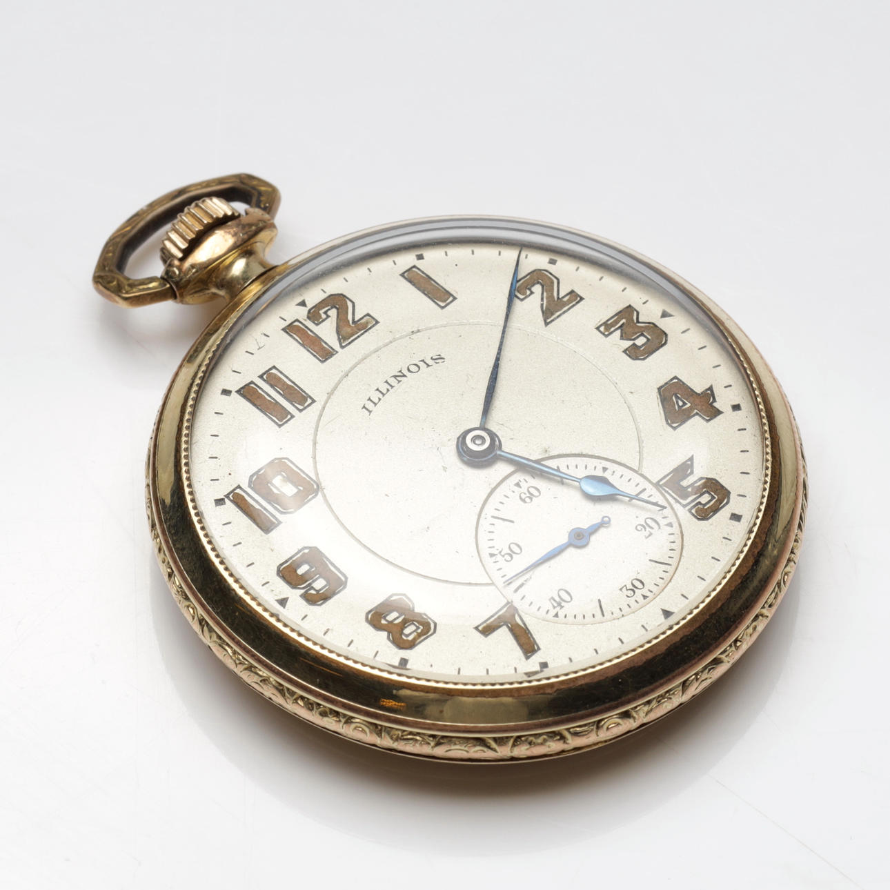 POCKET WATCH, Illinois, 14K gold plated.