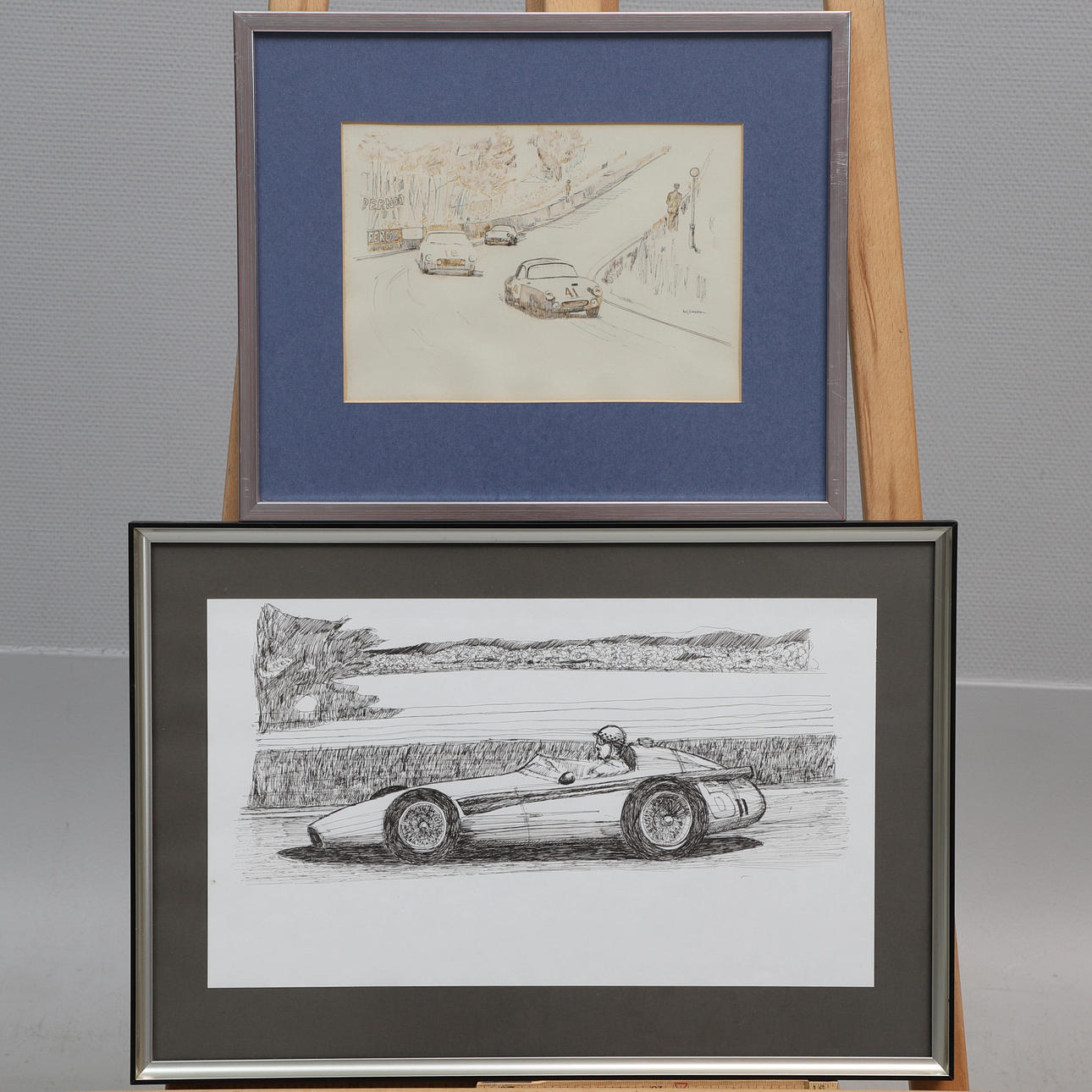 ALF HANSSON. Drawings, 2 pcs. racing, signed.