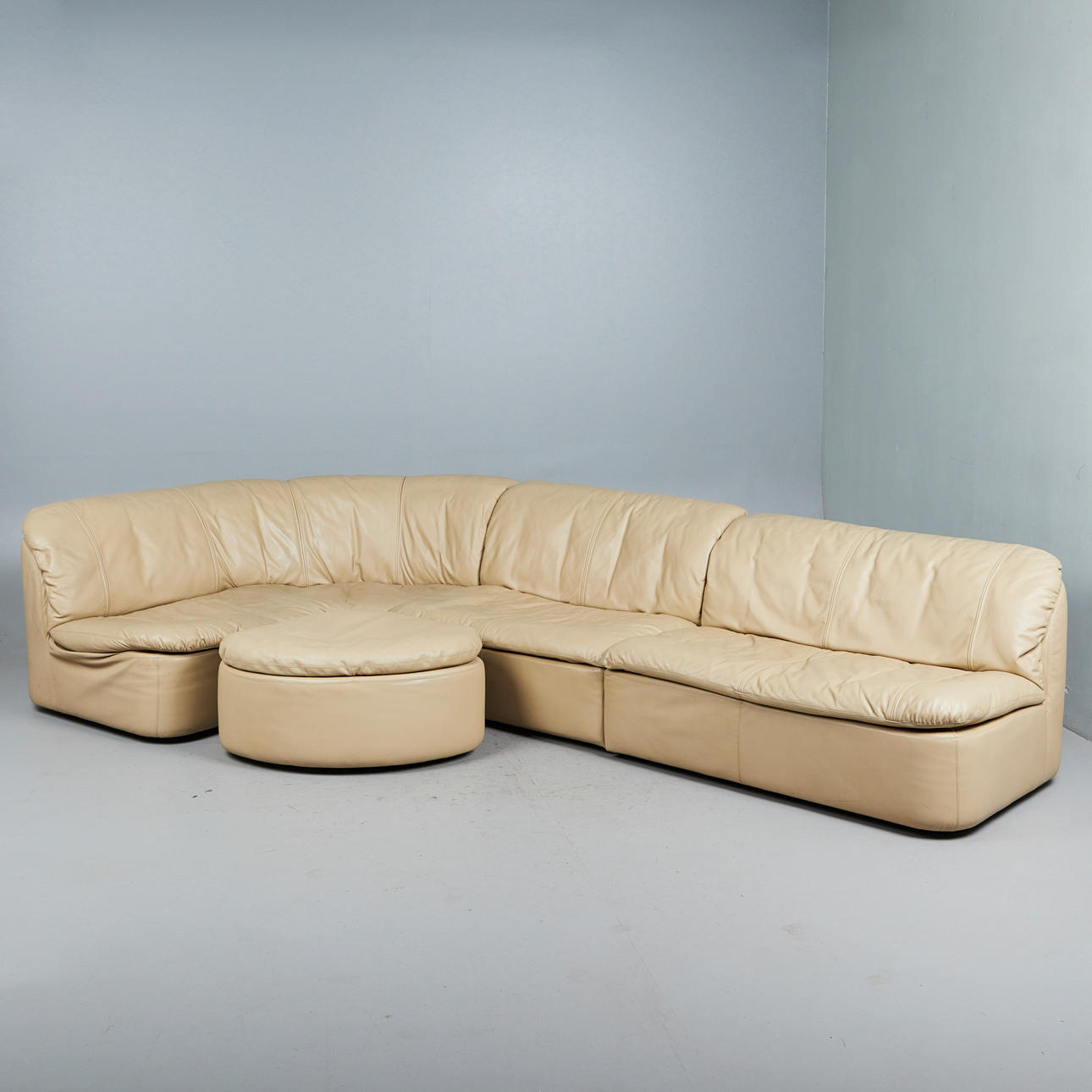 Hans Kaufeld, modular sofa / corner sofa with ottoman, leather, designed in the 1970s, Germany (4).