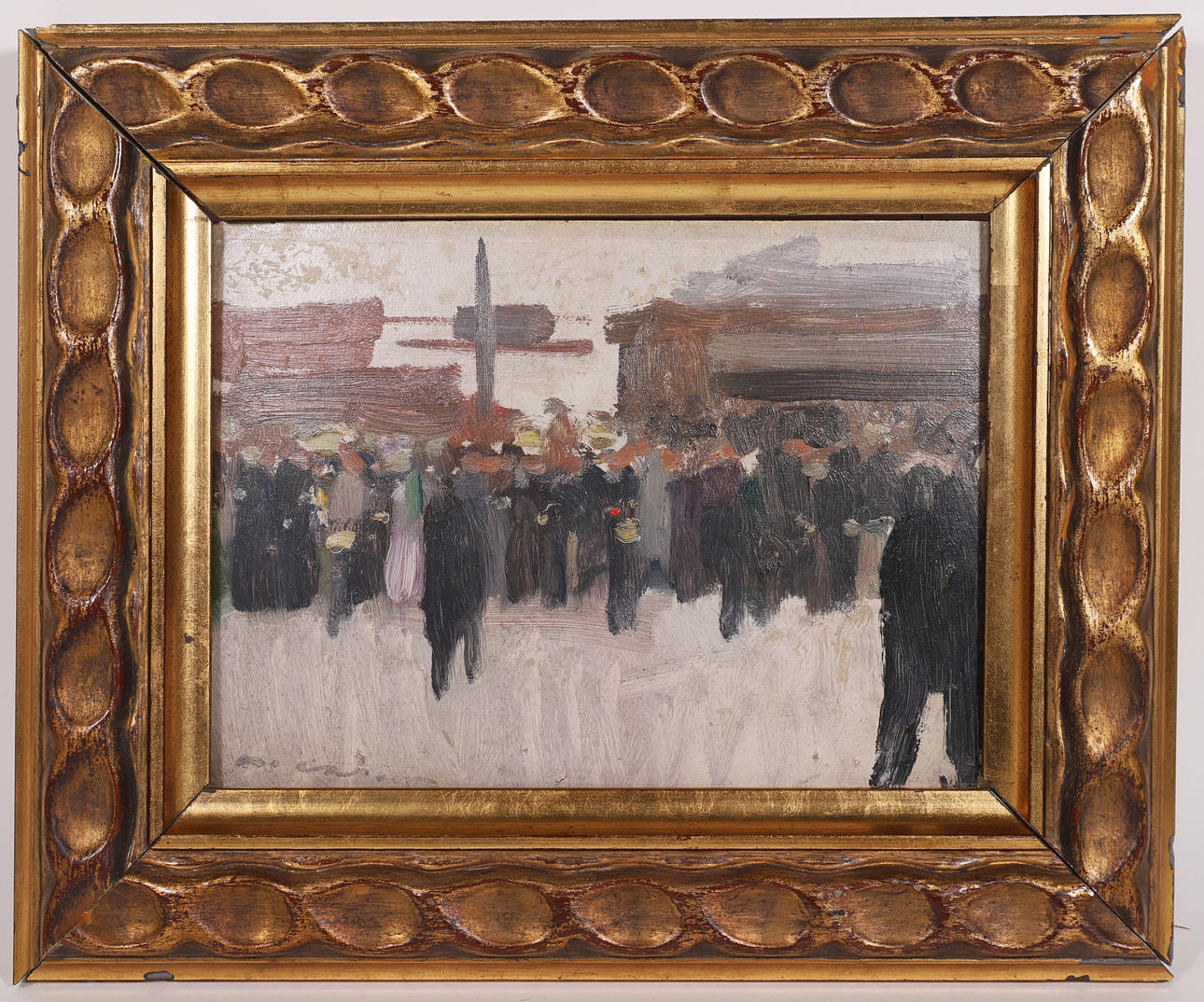 RAMON CASAS. APUNTE DE MULTITUD. ÓLEO SOBRE CARTÓN.