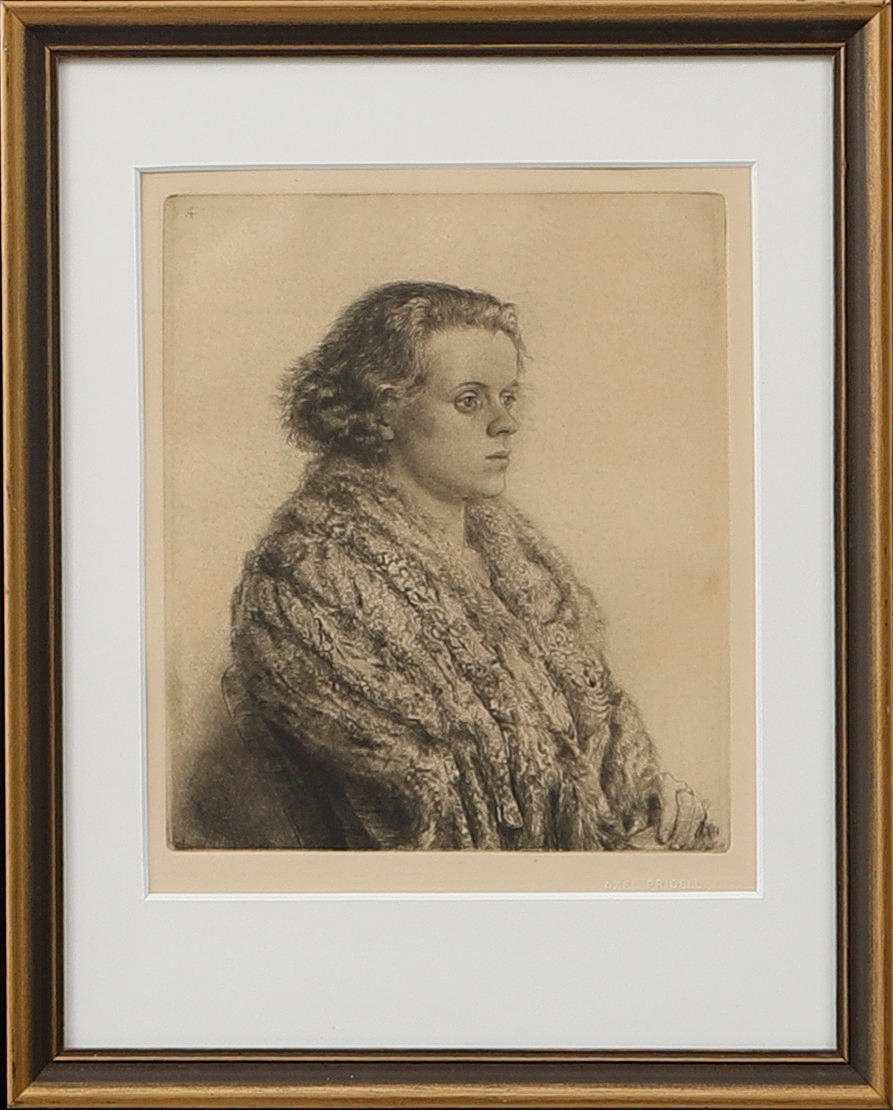 AXEL FRIDELL. Porträtt, etsning, monogramsignerad i trycket.