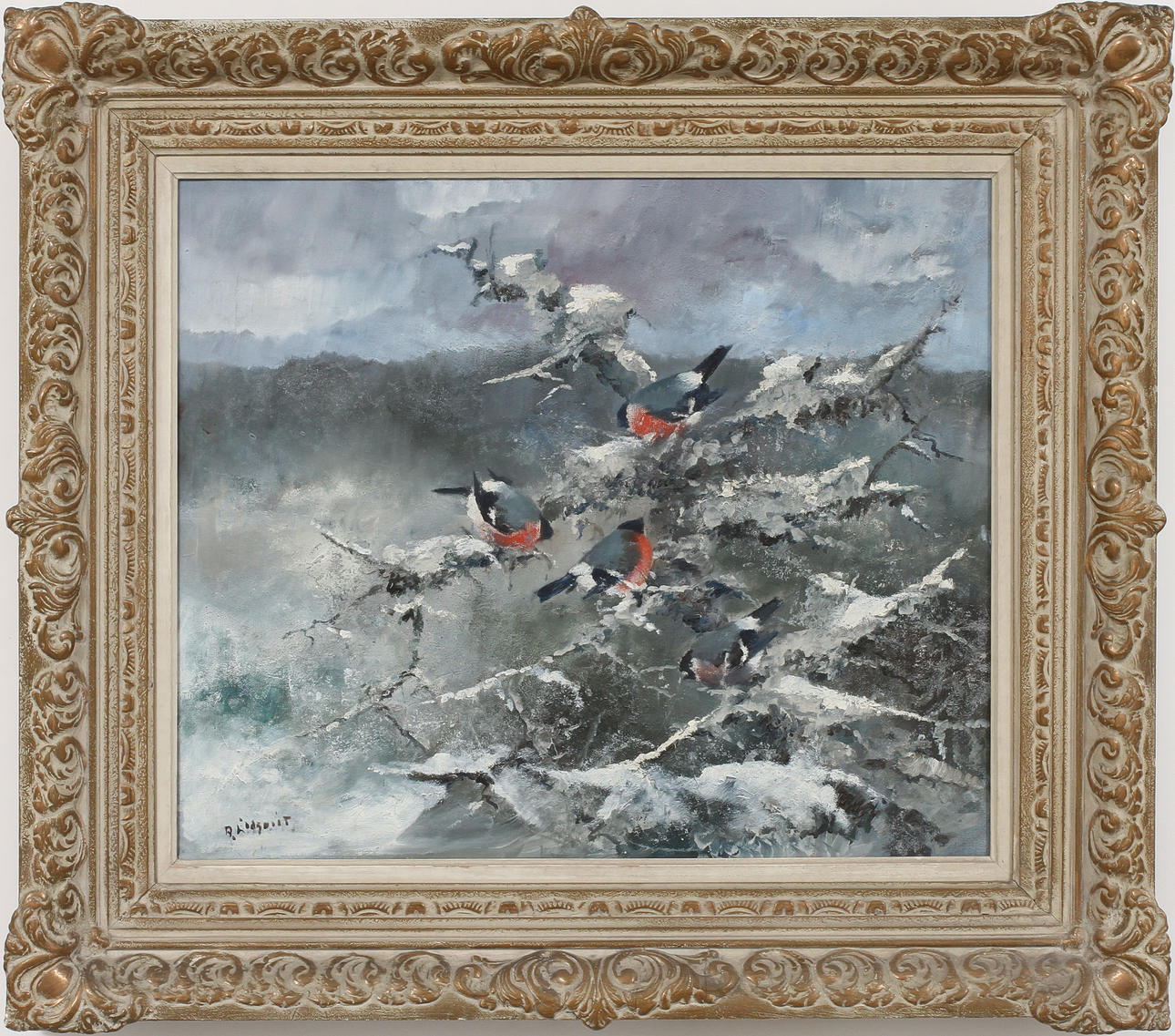 ARNE LIDQVIST. Domherrar, olja på duk, signerad.