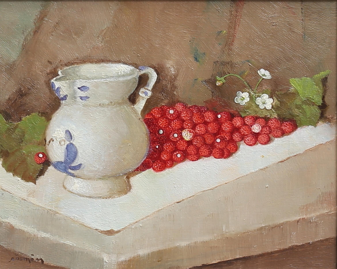 ARVID ÖSTRÖM. Stilleben. Olja på pannå, signerad A. Öström.