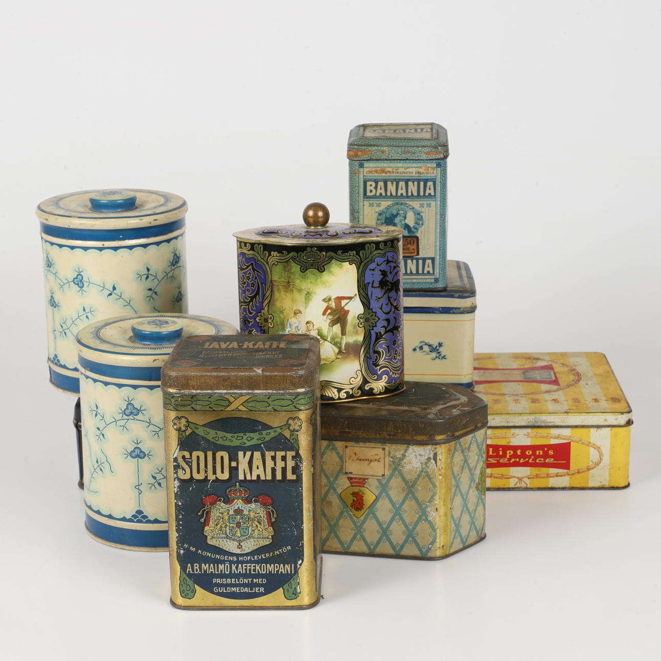JARS, 9 pieces, lithographed plate, i.a. Lippton's and Java coffee.
