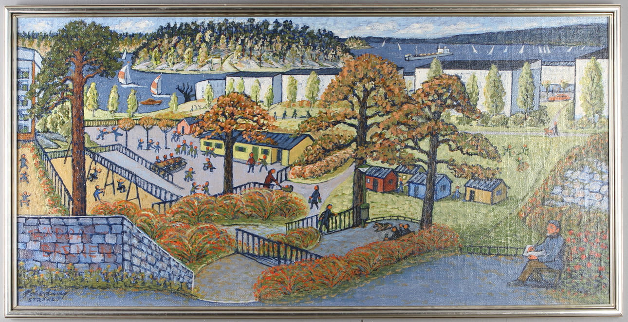 ARNE SCHEDING. "Stråket, Hässelby strand", olja på pannå, signerad.