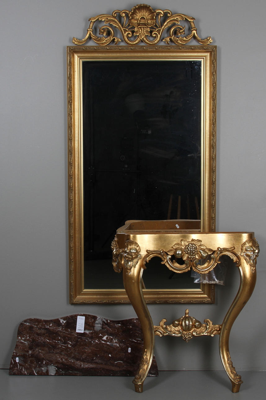 KONSOLBORD MED STENSKIVA, nyrokoko, 1800-tal samt SPEGEL, 1900-tal.