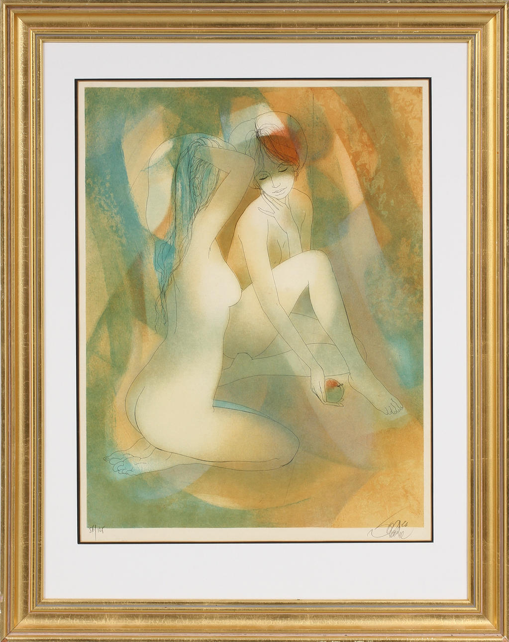 JEAN BAPTISTE VALADIE. Kvinnofigurer, färglitografi, signerad och numrerad 56/125.