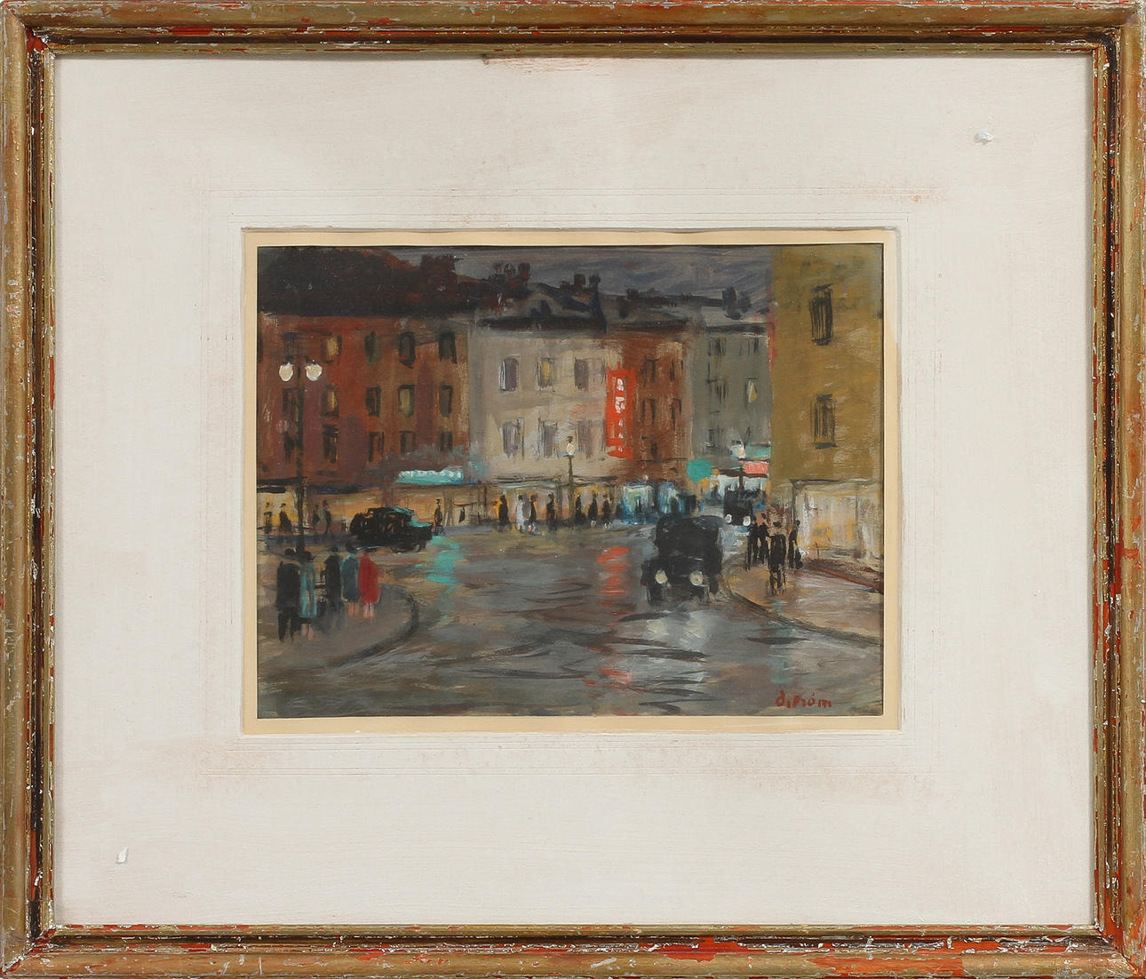 FOLKE ÖSTRÖM. Gatubild, blandteknik, signerad.