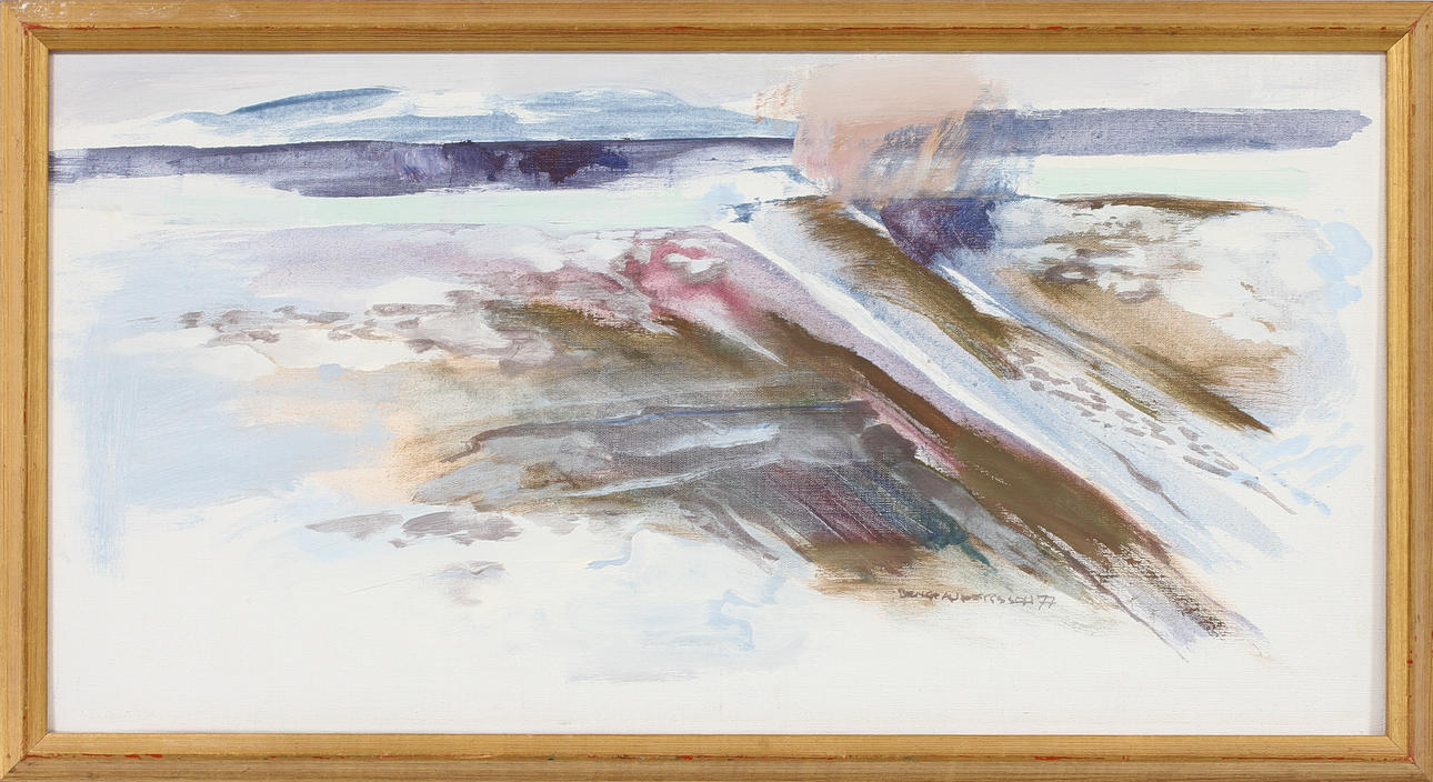 BENGT ANDERSSON RÅSSBYN. "Vinteråkrar vid havet", olja på duk, signerad och daterad 77.