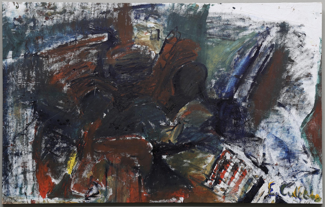 ERLAND CULLBERG. "Tågresenären". Olja på duk, signerad E.Cullberg.