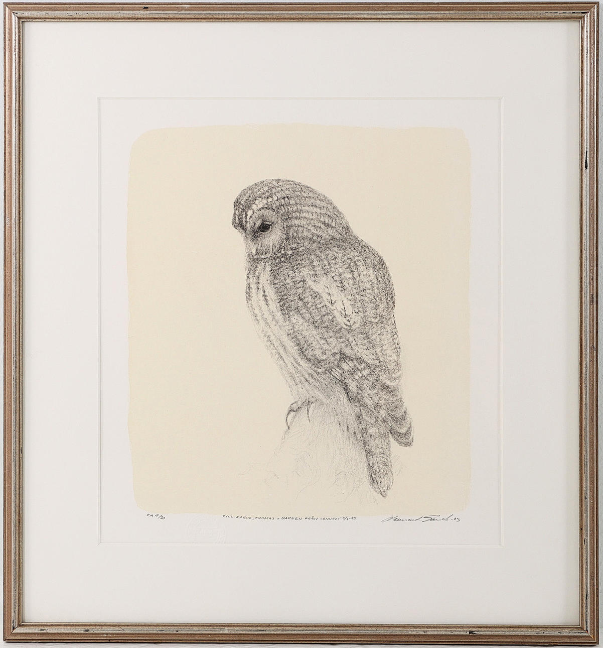 LENNART SAND. b 1946. Barn owl, lithograph, signed.