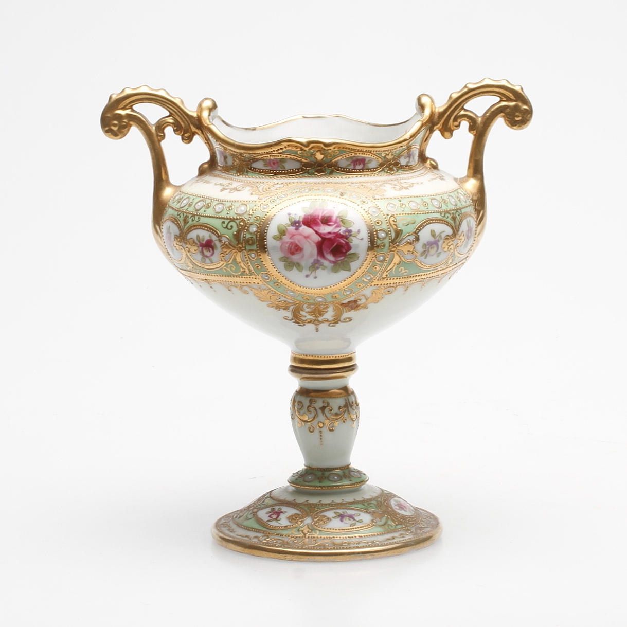 URNA MED HÄNKLAR, porslin, Noritaké, Japan, 1900-tal.