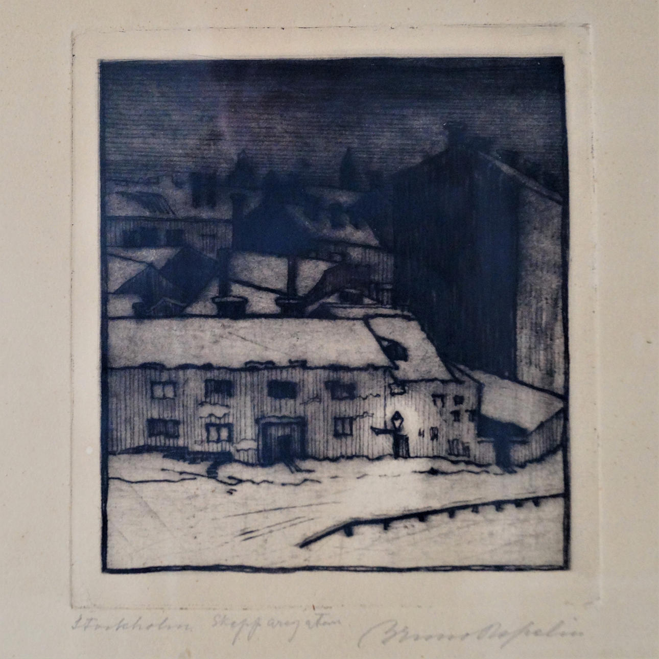 BRUNO ASPELIN. Etching, "Stockholm, Skepparegatan", signed.