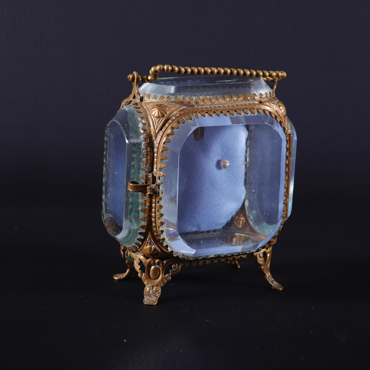 CLOCK, brass/glass, late 19th century.