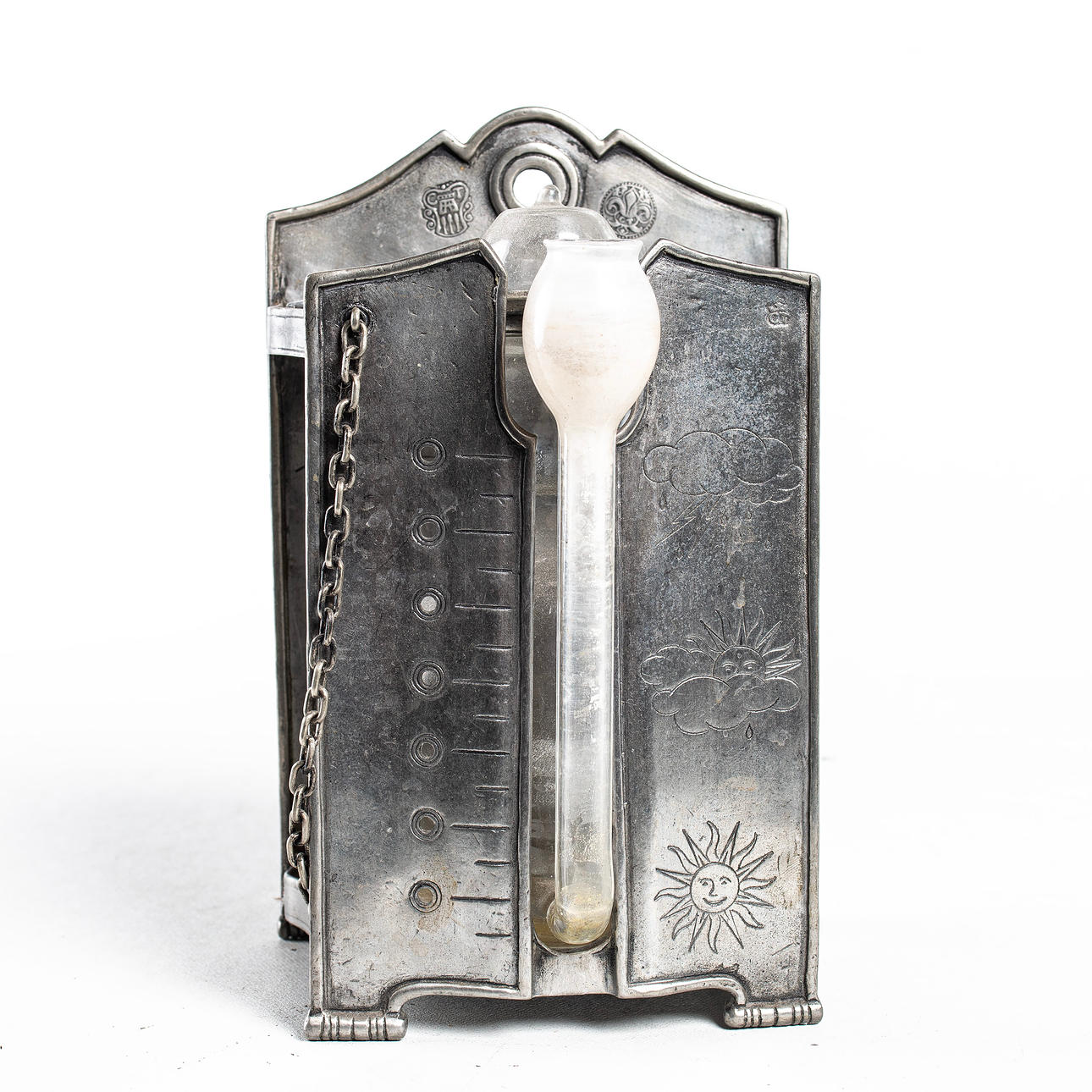 WASSERBAROMETER, Zinn/Glas, Italien.