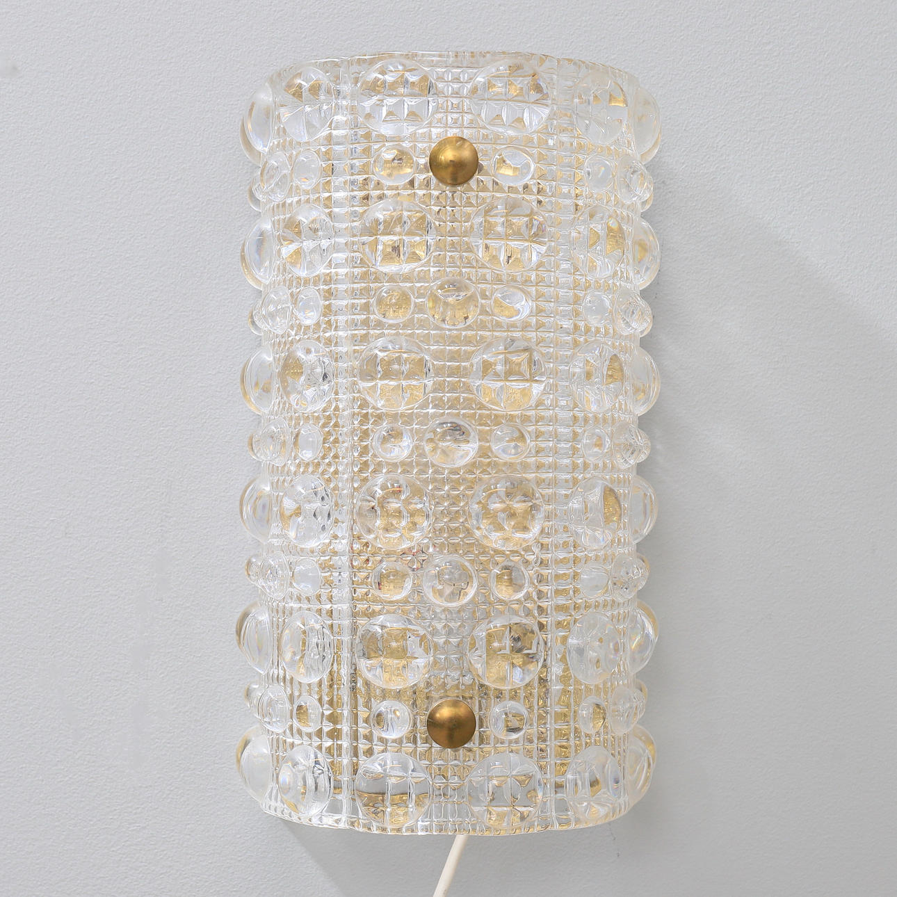 VÆGLAMPE, glas & messing, Carl Fagerlund, Orrefors.