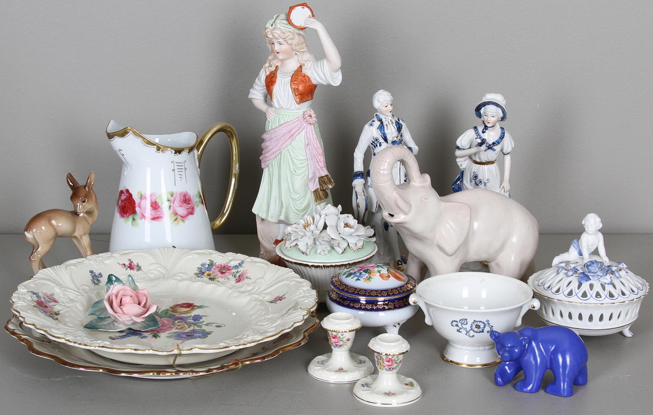 PARTI KERAMIK, 15 delar, bl.a. Rosenthal, biskvifigurin mm.