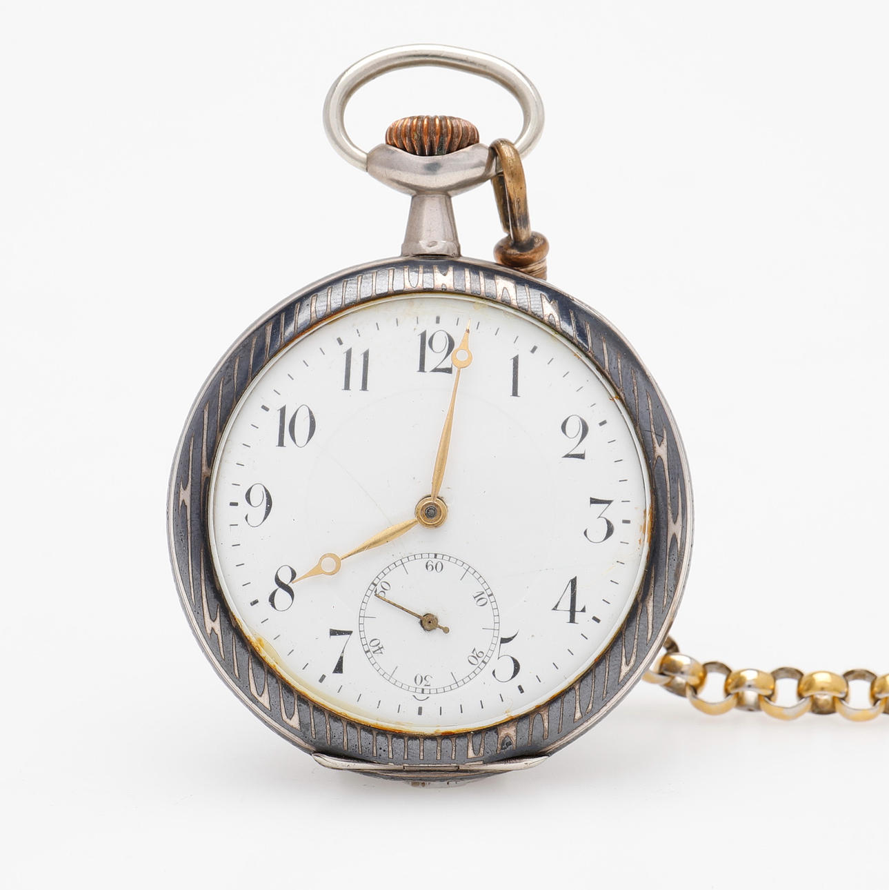 MEN'S POCKET, Nomos Glashütte, anchor passage with crown assignment, silver case with niello decoration, early 20th century.