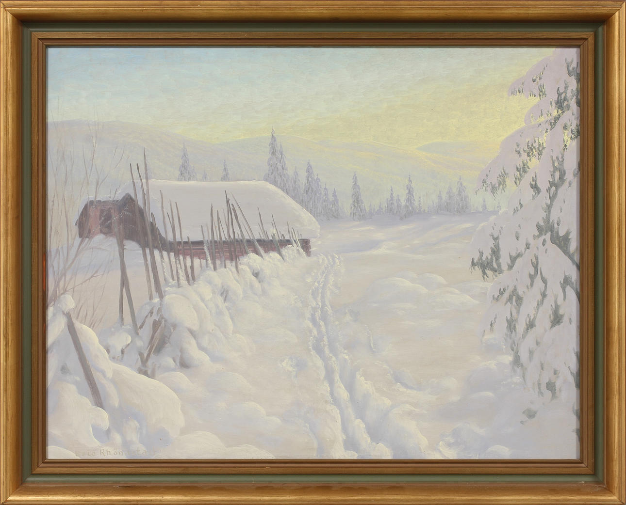 ERIC RHÖNNSTAD. Vinterlandskap, olja på pannå, signerad.