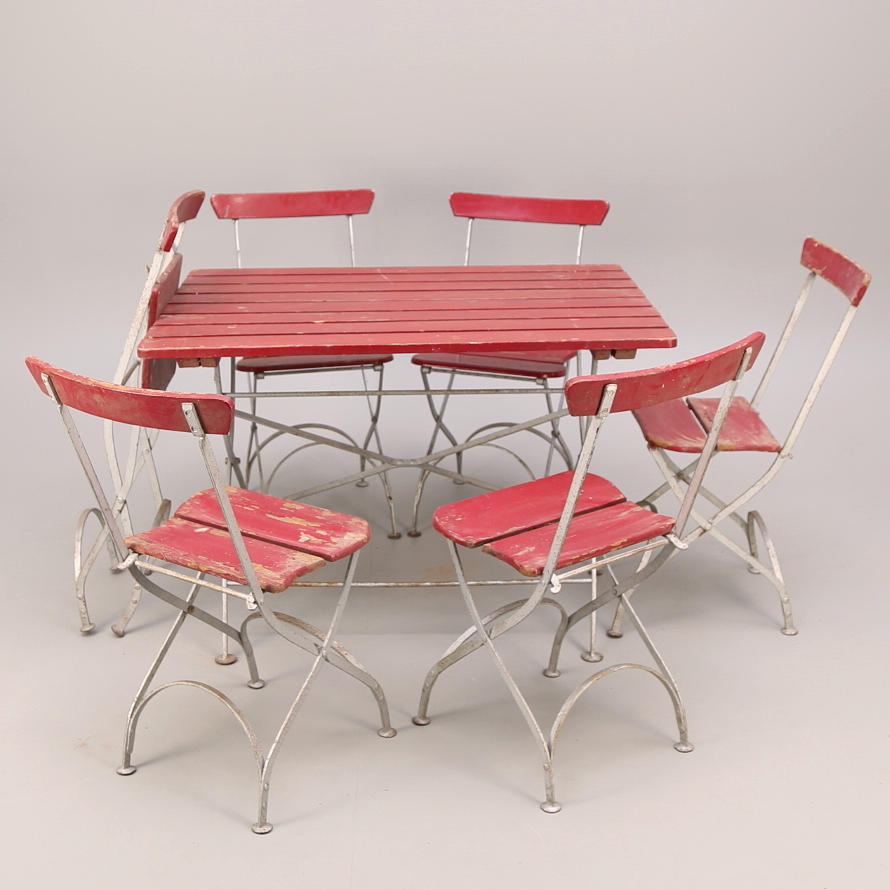 TRÄDGÅRDSMÖBEL, 7 delar, bryggeristolar och bord, 1900-talets första hälft.