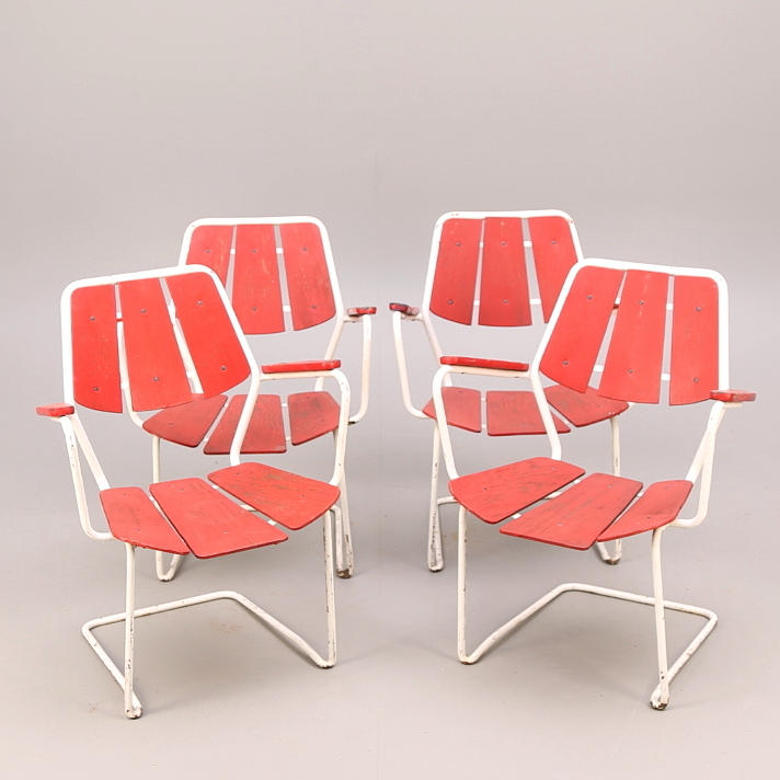 TRÄDGÅRDSSTOLAR, 4 st, trä/metall, 1950-tal.