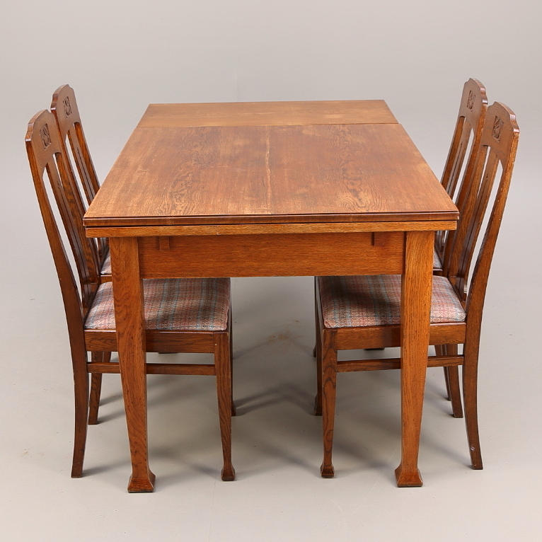 MATSALSMÖBEL, 5 delar, "Äpplet" ek, jugend.