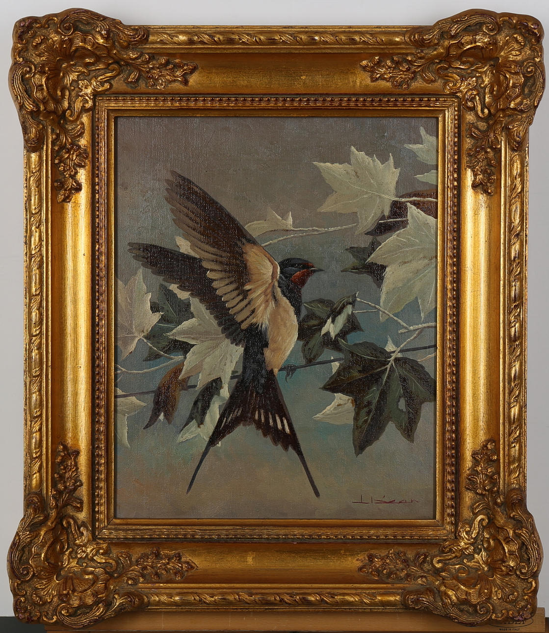 OIDENTIFIERAD KONSTNÄR. Fågel i flygt, olja på duk, otydlig signatur.