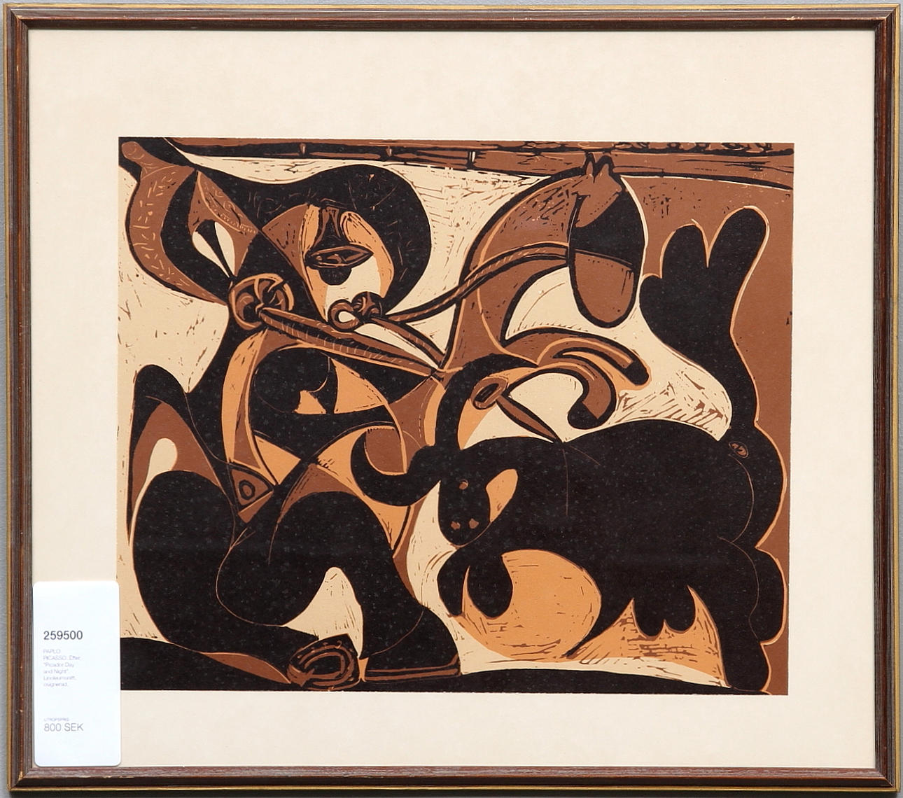 PAPLO PICASSO. EFTER. "Picador Day and Night". Linoleumsnitt, osignerad.