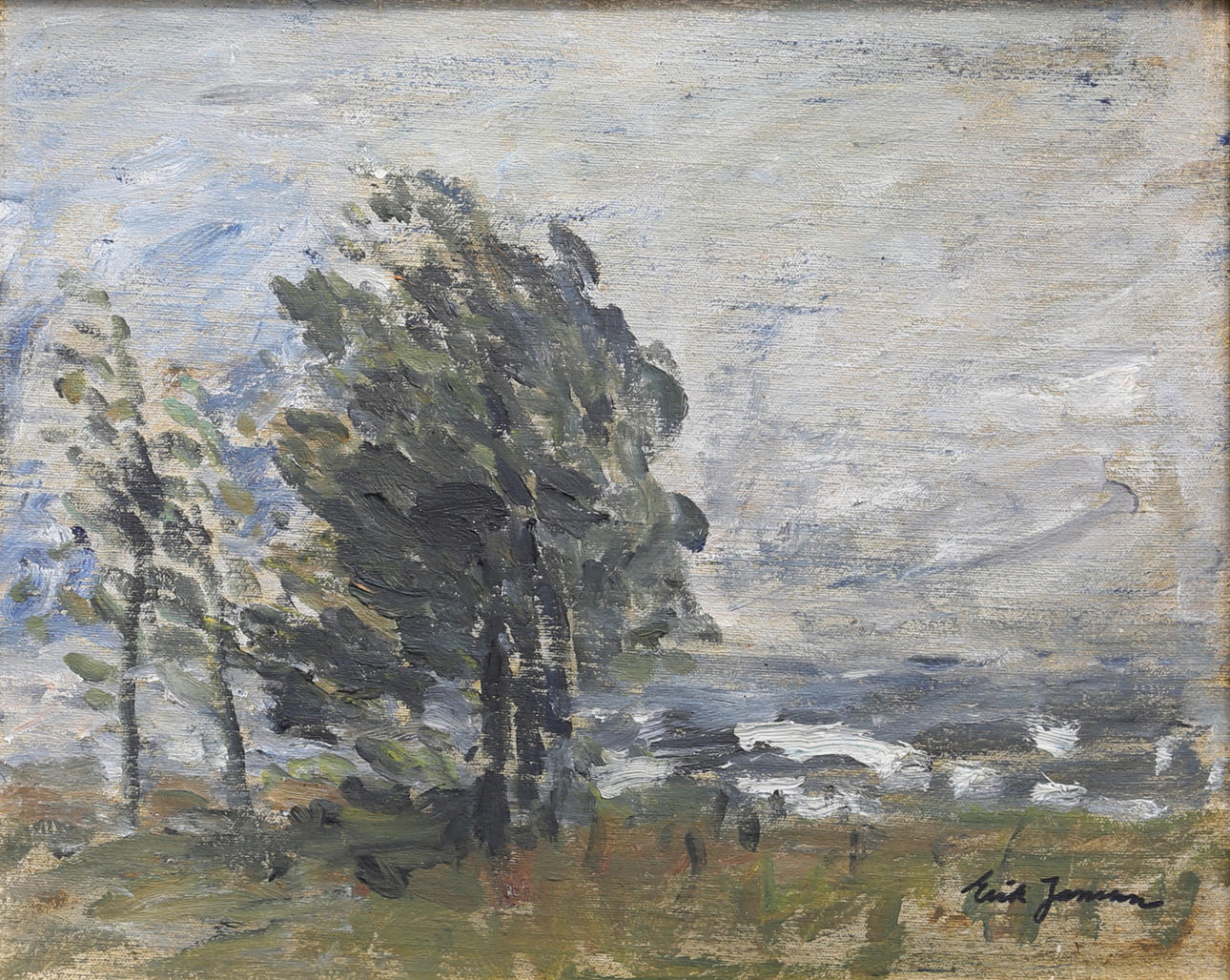 ERIK JANSSON. Landscape with trees. Oil on canvas, lined on Board, signed.