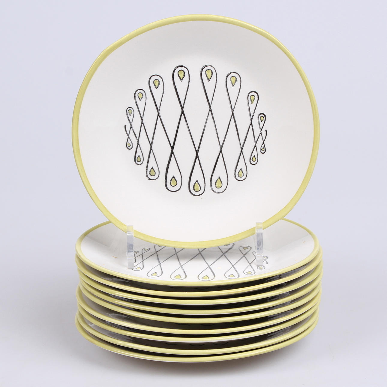 ASSIETTER, 10 st. "Slinga", Gefle Upsala Ekeby, 1900-talets mitt.